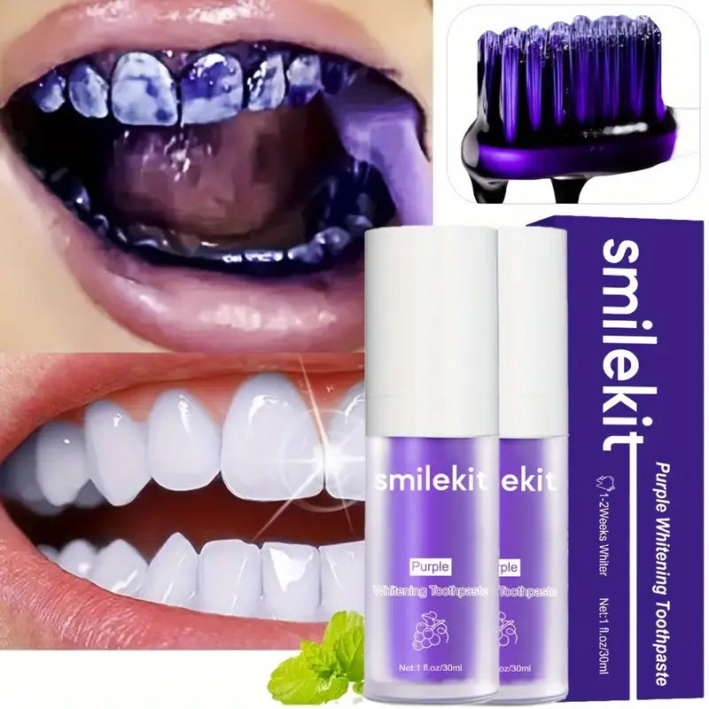Alluvé™ SmileKit Purple Whitening Toothpaste – Instant Colour-Correcting Glow Paste