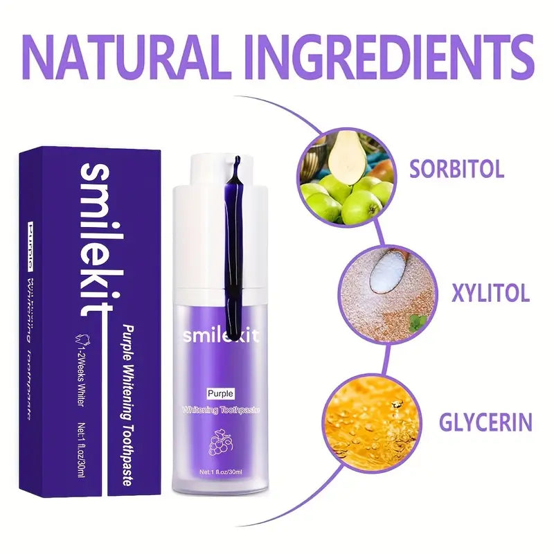 Alluvé™ SmileKit Purple Whitening Toothpaste – Instant Colour-Correcting Glow Paste